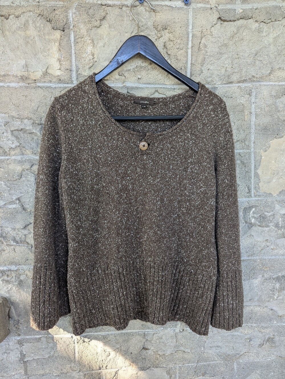 Vintage Cozy Brown Speckled Knit Sweater with Button Detail